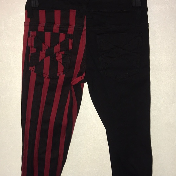 Royal bones asymmetrical black and red jeans - Picture 2 of 2